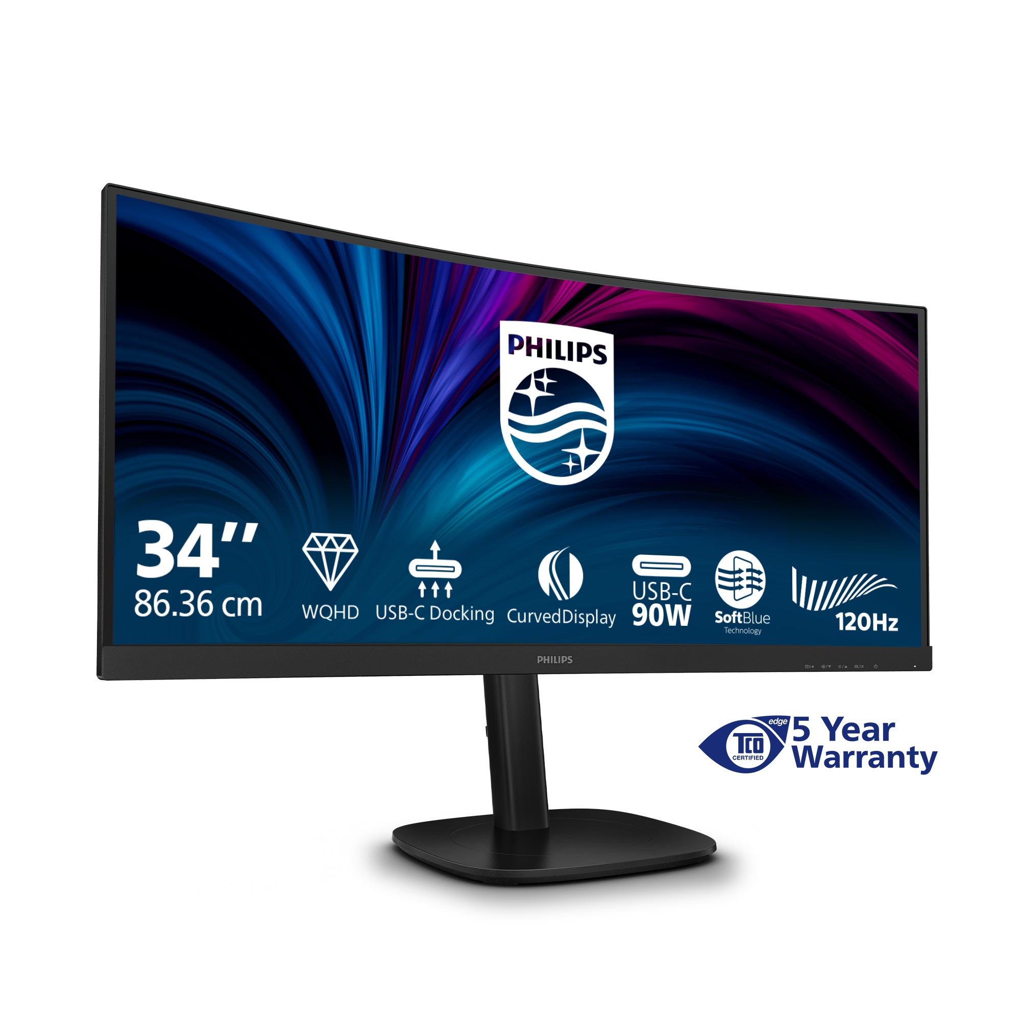 34B2U3600C 34i CURVE VA UWQHD 21/9 USB-C Docking 5 ms 3440x1440@120HzUSB-C -DP- HDMI-RJ45 & 4xUSB 3.2 Brightness 300 cd/ m Contrastratio 3.500:1 Viewing angle