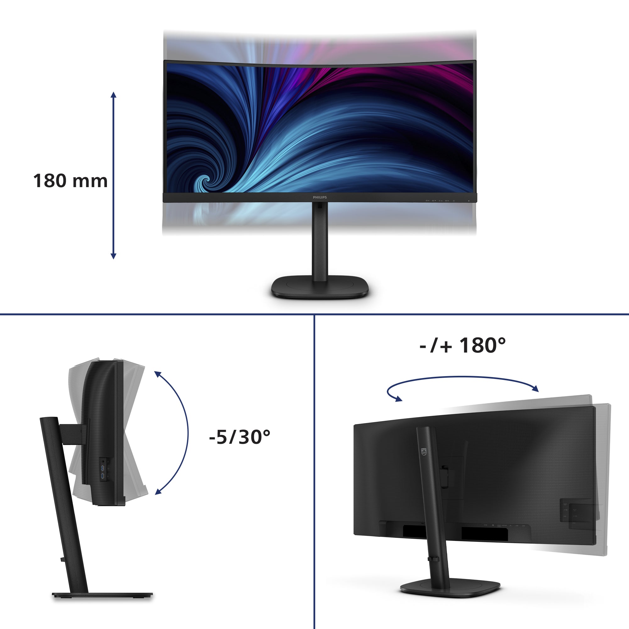 34B2U3600C 34i CURVE VA UWQHD 21/9 USB-C Docking 5 ms 3440x1440@120HzUSB-C -DP- HDMI-RJ45 & 4xUSB 3.2 Brightness 300 cd/ m Contrastratio 3.500:1 Viewing angle