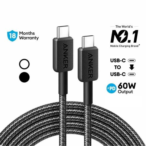 Anker Anker 322 USB-C to USB-C Cable Nylon (0.9M Braided Black) 60W