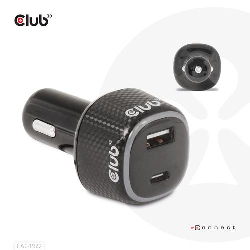 Club 3D Notebook / Laptop Power Car Charger 63 Watt/ 1USB A + 1USB C