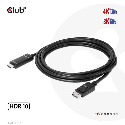 Club 3D DisplayPort 1.4 to HDMI 4K144Hz or 8K60Hz HDR10 cable 3m