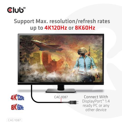 Club 3D DisplayPort 1.4 to HDMI 4K144Hz or 8K60Hz HDR10 cable 3m
