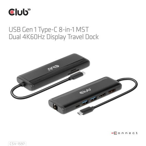 Club 3D USB Gen 1 Type-C 8-in-1 MST Dual 4K60HzDisplay Travel Dock