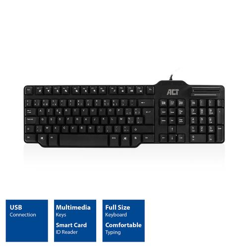ACT Keyboard Belgium lay-out USB Smart CardID Reader