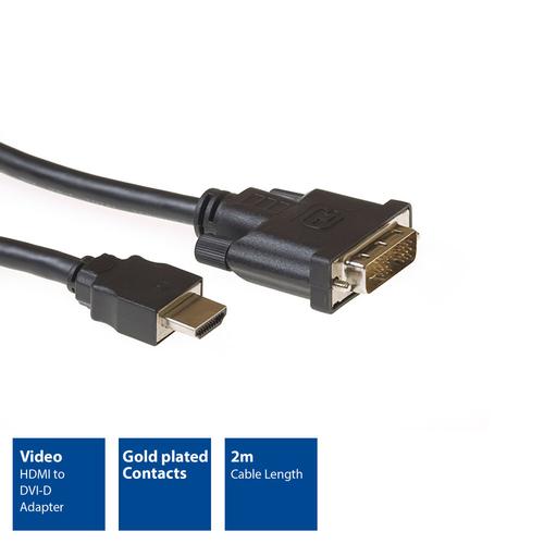 ACT Adapter Cable HDMI A male - DVI-D male 2 Meter