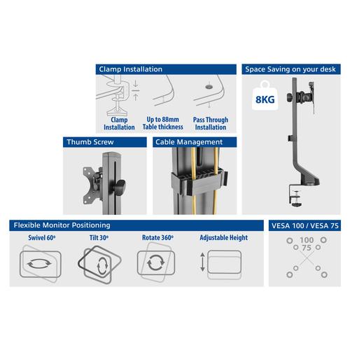 ACT Monitor desk mount stand 1 Screen easy height adjust