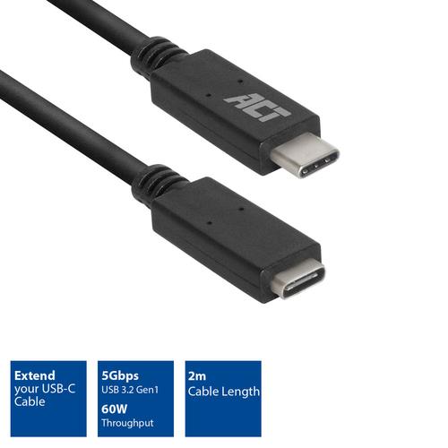 ACT USB-C Extension Cable USB 3.2 Gen1 (5Gbps) 60W 1.0 Meter