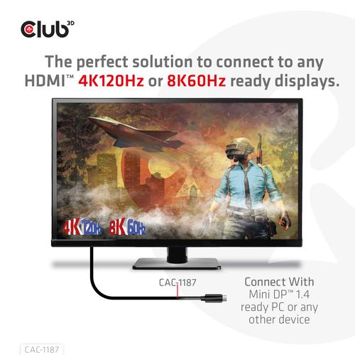 Club 3D MiniDisplayPort 1.4 to HDMI 4K120Hz or 8K60Hz HDR10+ Cable M/M 1.8m