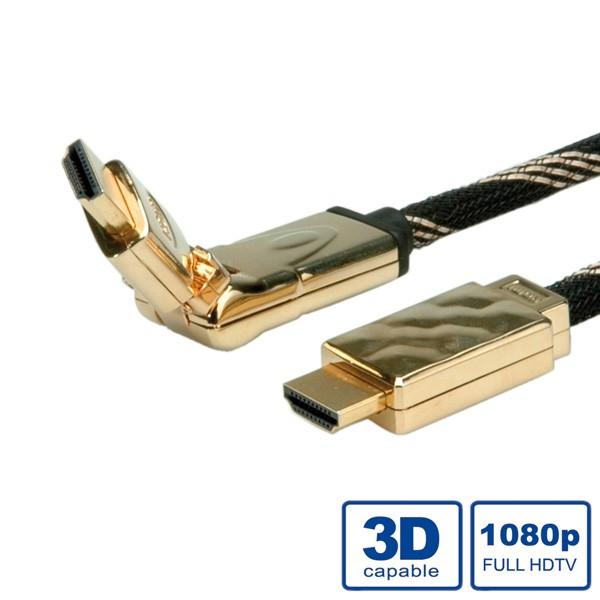 ADJ ADJBL11045507 High Speed ​​HDMI-kabel met ethernet, verguld, 3D-draaibaar, 2 m, zwart