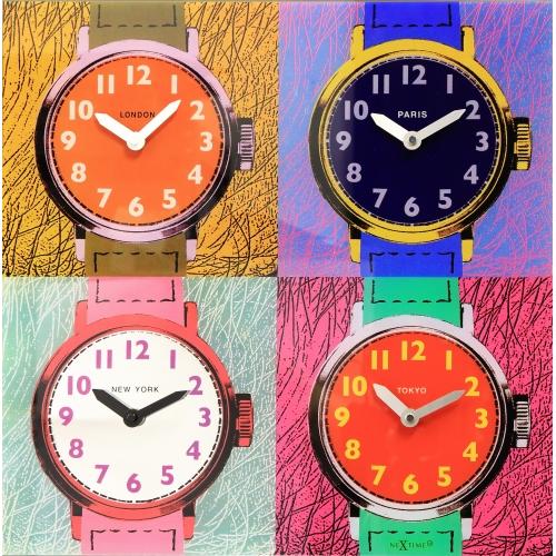 NeXtime klok 8158 Tijdzones, 43x43,4 cm, Wand, Meerkleurig