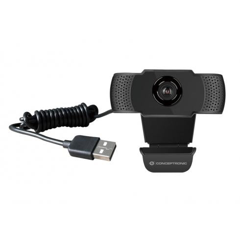 Conceptronic AMDIS01B Full HD-webcam met microfoon, USB, 2 MP, 1920 x 1080p 30 fps, H.264, 90°