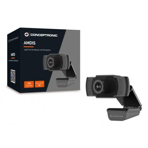 Conceptronic AMDIS01B Full HD-webcam met microfoon, USB, 2 MP, 1920 x 1080p 30 fps, H.264, 90°