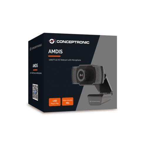 Conceptronic AMDIS01B Full HD-webcam met microfoon, USB, 2 MP, 1920 x 1080p 30 fps, H.264, 90°