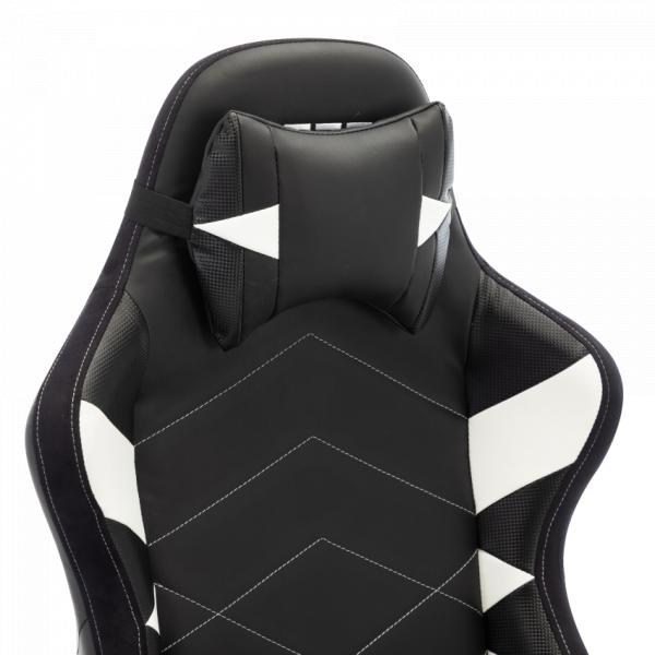 L33T Gaming 160369 Elite V4 Gaming Chair (PU) Black - White decor, Class-4 gas-lift, Tilt & recline