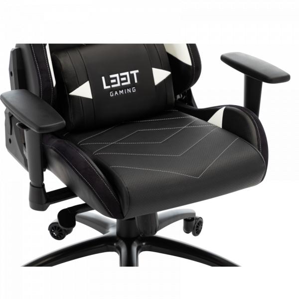 L33T Gaming 160369 Elite V4 Gaming Chair (PU) Black - White decor, Class-4 gas-lift, Tilt & recline