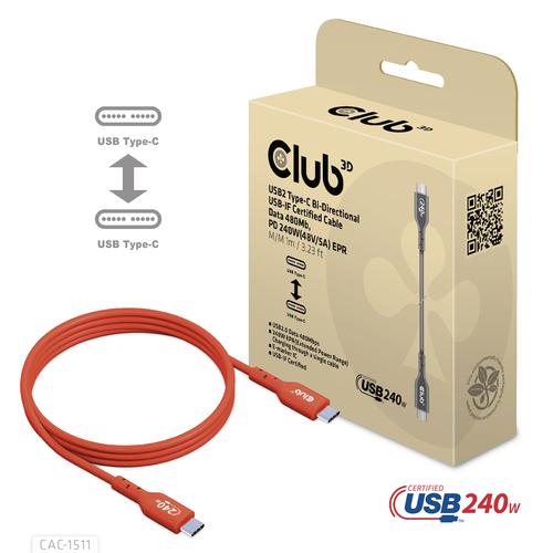 Club 3D USB2 Type-C Bi-Directional USB-IF Certified Cable Data 480Mb PD 240W(48V/5A) EPR M/M 1m