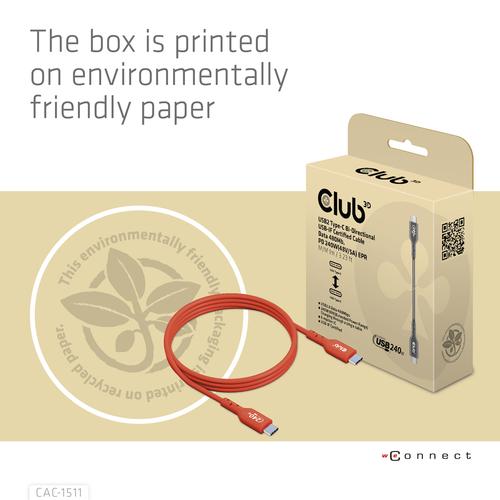 Club 3D USB2 Type-C Bi-Directional USB-IF Certified Cable Data 480Mb PD 240W(48V/5A) EPR M/M 4m