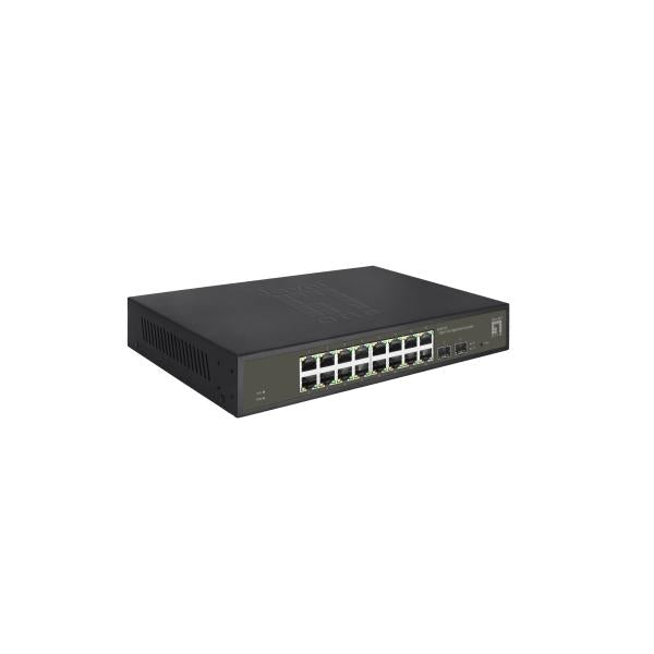 LevelOne GES-2118 Hilbert 18-poorts Gigabit Smart Lite Switch, 16 x Gigabit RJ45, 2 x Gigabit SFP, Man