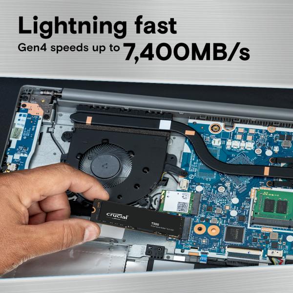 Crucial CT500T500SSD8 T500 SSD, 500 GB, M.2 2280, PCIe 4.0 NVMe, 7300/6800 MB/s, Geen HS