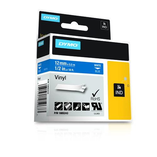 Dymo RHINO 12 MM VINYL WHITE ON BLUE