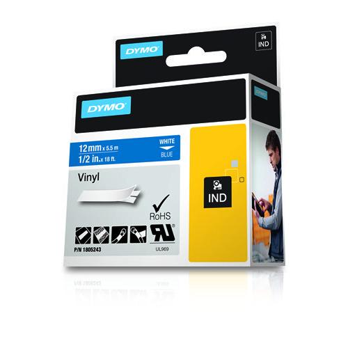 Dymo RHINO 12 MM VINYL WHITE ON BLUE