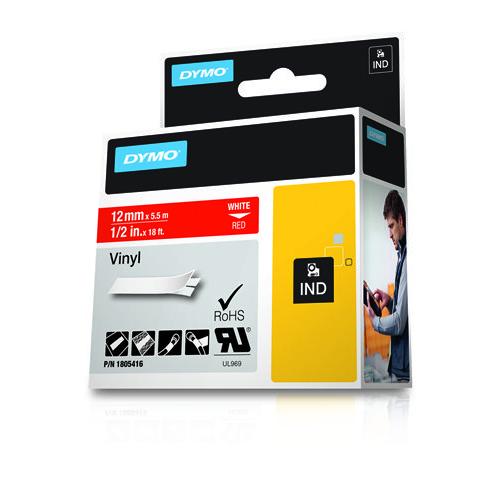 Dymo RHINO 12 MM VINYL WHITE ON RED