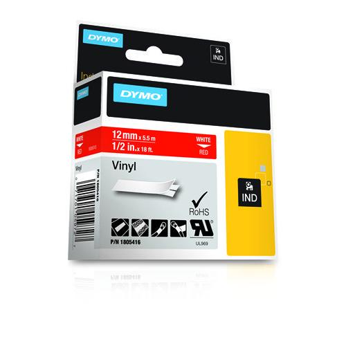 Dymo RHINO 12 MM VINYL WHITE ON RED