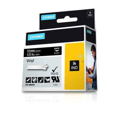 Dymo RHINO 12 MM VINYL WHITE ON BLACK