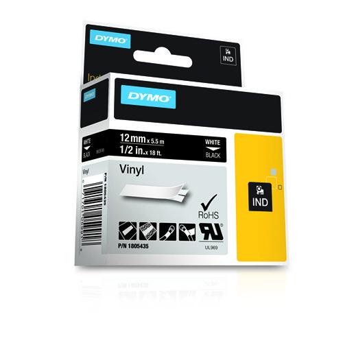Dymo RHINO 12 MM VINYL WHITE ON BLACK
