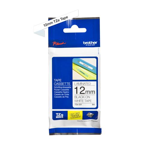 Brother TZe231 - Gel. zelfklevend tape - zwart op wit - Rol (1.2 cm x 8 m) 1 rol(len) -voor P-Touch OA. GL-H100. H105. PT-1290. 3600. D400. D600. E500. E550. H100