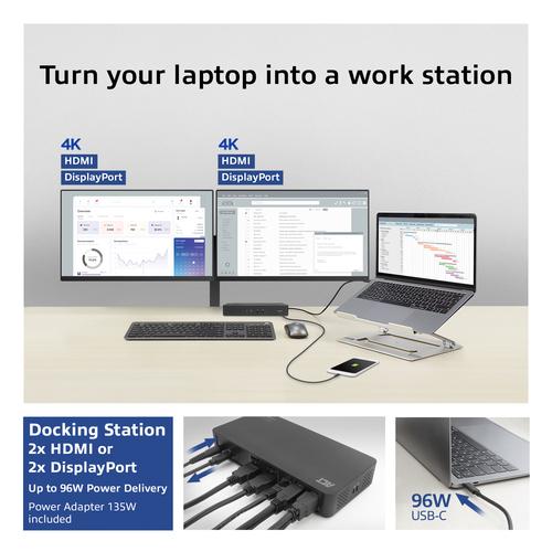 ACT USB-C Docking Station 4K for 2 HDMI or DisplayPort monitors DisplayLink