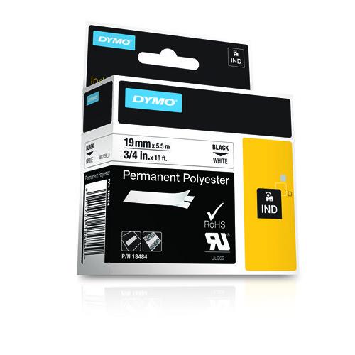 Dymo RHINO TAPE PERM. POLYESTER 19MM WIT