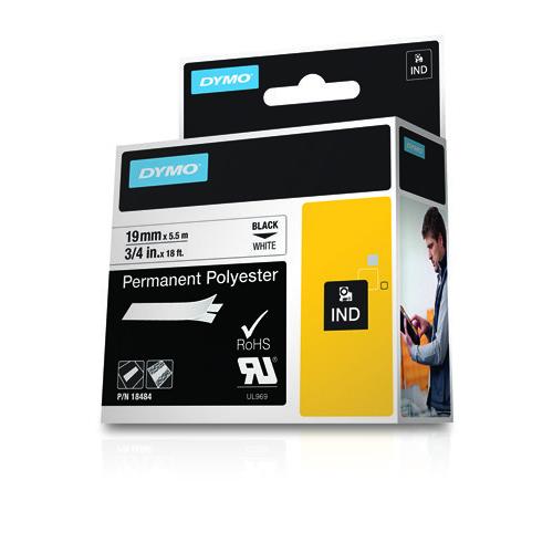 Dymo RHINO TAPE PERM. POLYESTER 19MM WIT