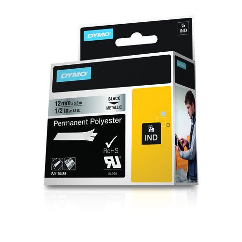 Dymo RHINO TAPE PERM. POLYESTER 12MM METALL.