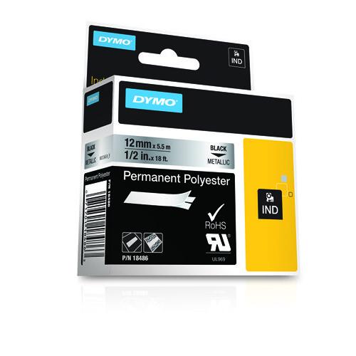 Dymo RHINO TAPE PERM. POLYESTER 12MM METALL.