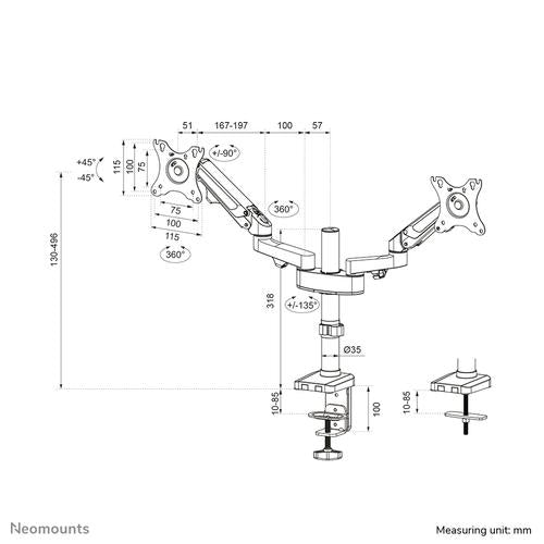 Neomounts Neomounts Desk Pole Mount (clamp/grommet)