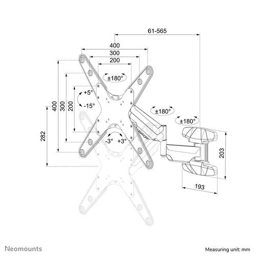 Neomounts Neomounts wall mounted gas spring TV mount (3 pivots VESA 400x400)