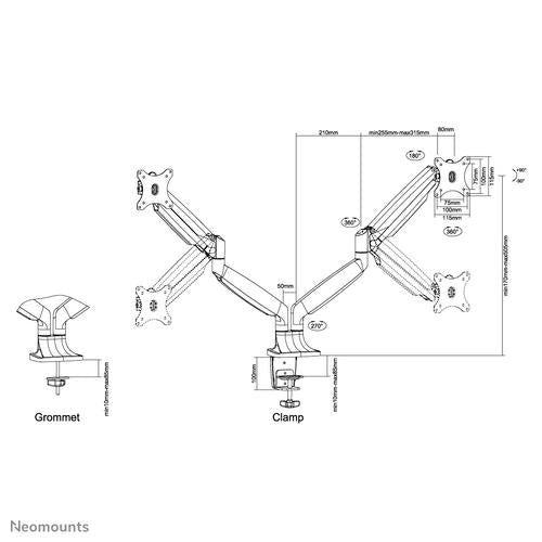 Neomounts Neomounts Flat Screen Desk mount (10-32i) desk clamp/grommet
