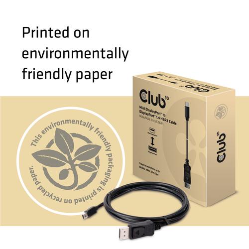 Club 3D MINI DISPLAY PORT 1.4 MALE TO DISPLAYPORT 1.4 MALE CABLE 2METER