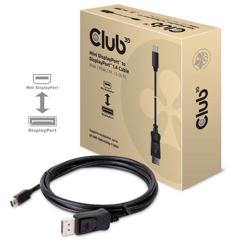 Club 3D MINI DISPLAY PORT 1.4 MALE TO DISPLAYPORT 1.4 MALE CABLE 2METER