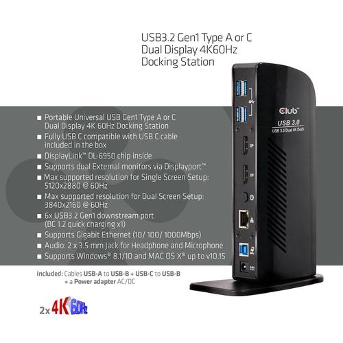 Club 3D USB 3.0 DUAL DISPLAY 4K60HZ DOCKING STATION