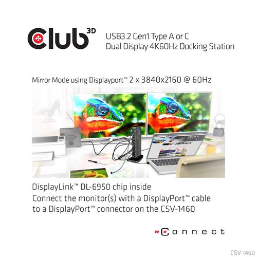 Club 3D USB 3.0 DUAL DISPLAY 4K60HZ DOCKING STATION