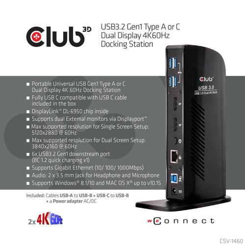Club 3D USB 3.0 DUAL DISPLAY 4K60HZ DOCKING STATION