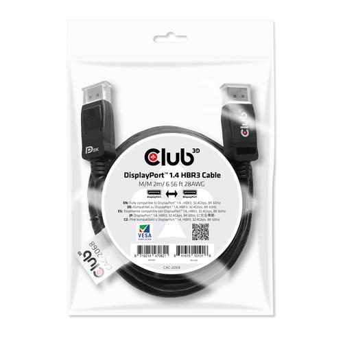 Club 3D DisplayPort 1.4 HBR3 Cable M/M 2meter 8K60Hz Poly Bag