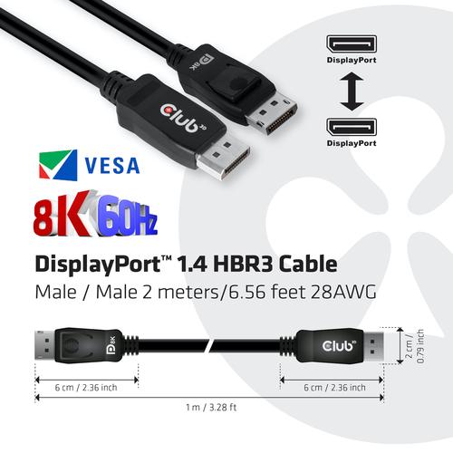 Club 3D DisplayPort 1.4 HBR3 Cable M/M 2meter 8K60Hz Poly Bag