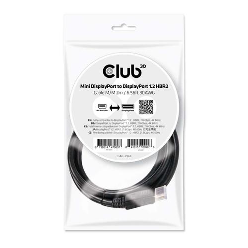 Club 3D Mini DisplayPort to DisplayPort 1.2 HBR2 Cable M/M 2meter 4K60Hz .Poly Bag