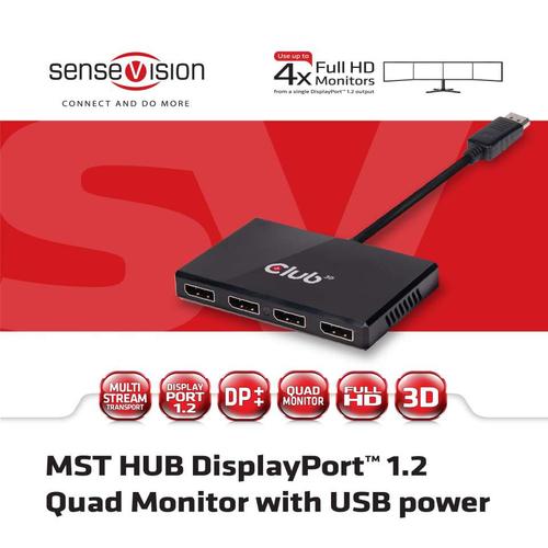Club 3D Multi Stream Transport Hub DisplayPort 1.2 Quad Monitor