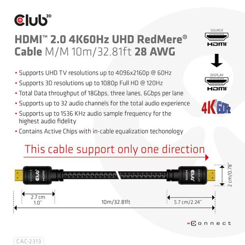 Club 3D HDMI 2.0 4K60Hz RedMere cable 10m/32.8ft