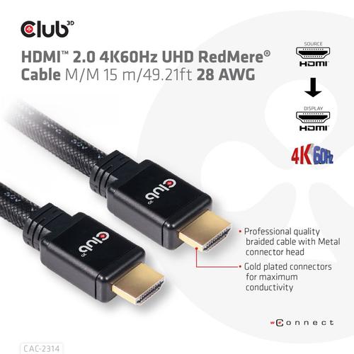 Club 3D HDMI 2.0 4K60Hz RedMere cable 15m/49.2ft