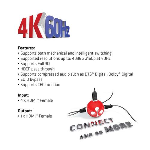 Club 3D HDMI 2.0 UHD SwitchBox 4 Ports